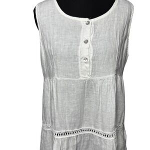 Valentina Naldi White Linen Tiered Ruffled‎ Sleeveless SemiSheer Blouse Crochet